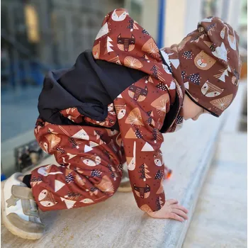 Yháček Softshellové kalhoty Yháček, letní, Lišky a medvědi na kaštanové Velikost: 110