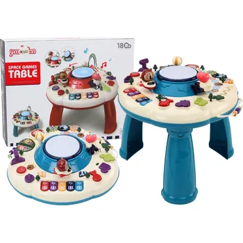 plyšák LEAN Toys Interaktivní výukový stůl s klavírem a bubínkem, modrá