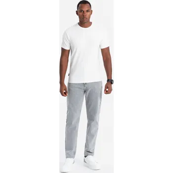 Pánské tričko SLIM FIT s kulatým výstřihem a logem - bílé V1 OM-TSCT-0220 - XL