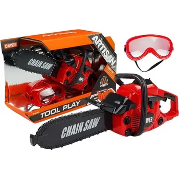 Hra na obchod LEAN Toys Motorová pila pro děti s ochrannými brýlemi