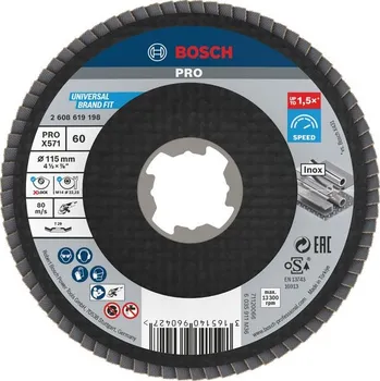 Brusný kotouč Bosch Lamelový brusný kotouč PRO X571, lomené provedení, 115 mm, G60, X-Lock 2608619198