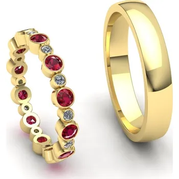 Prsten Snubní prsteny s rubínem a brilianty SN21004 Materiál: Bílé zlato 14kt