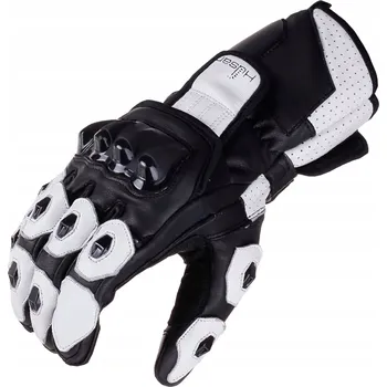 Moto rukavice Sportovní motocyklové rukavice HUSAR FIGHTER kožené černé bílé S DOTYKOVÝMI PRSTY