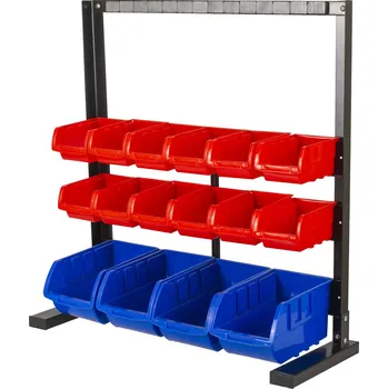 ALASPRO Kovový organizér na šrouby s magnetickou lištou a 16 plastovými boxy