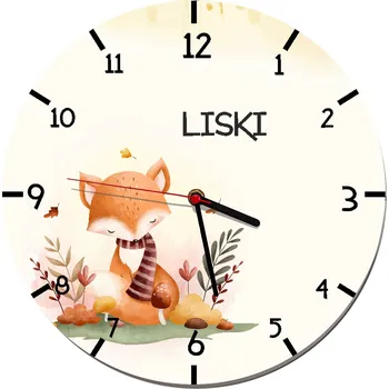 Hodiny Nástěnné hodiny pro mateřskou školu Lišky, dětské hodiny 50 cm