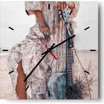 Hodiny Velké nástěnné hodiny na zeď 40x40 Žena Skleněné hodiny Čtvercové Tiché