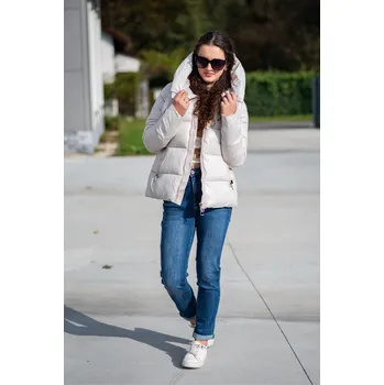 Dámská bunda Krátká zimní bunda s kapucí MB8670 Itálie barva: béžová, velikost: L