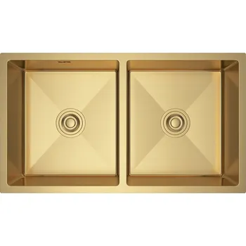 Granitový dřez Erga HD, 2-komorový ocelový dřez 800x450x210 mm, zlatá, ERG-MLS-HD8045G