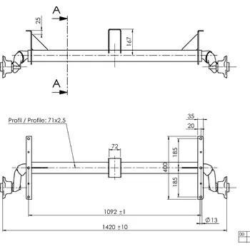 Přívěs Náprava AL-KO UBR 700-5 (750 kg) a=1092 mm, c=1420 mm, 100x4, patky 159 (Agados,Vezeko)