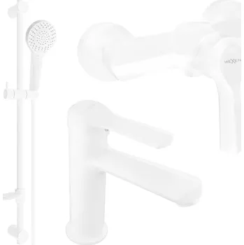 Vodovodní baterie MEXEN/S - Saber DF05 Set umyvadlové a sprchové baterie s příslušenstvím, bílá 72104DF05-20