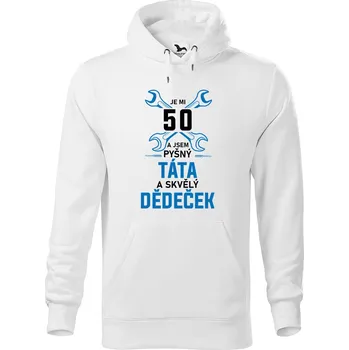 Pánská mikina DOBRÝ TRIKO Pánská mikina s potiskem Pyšný táta, skvělý dědeček Velikost pánské mikiny: 2XL, Barva: Bílá