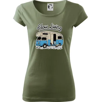 Dámské tričko Slow living obytňák - Dámské triko Pure - M ( Khaki )