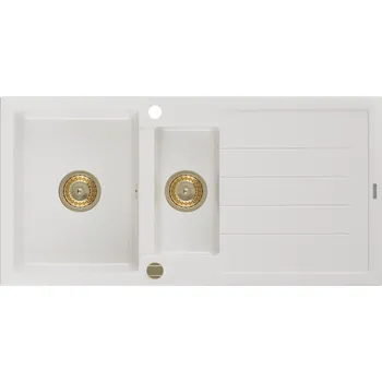 Granitový dřez MEXEN/S - Andres granitový dřez s odkapávačem 1000 x 500 mm, bílá, zlatý sifon 6515101510-20-G