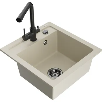 Granitový dřez MEXEN/S - Vito granitový dřez 1-miska včetně baterie Duero, béžová 6503-69-671600-70