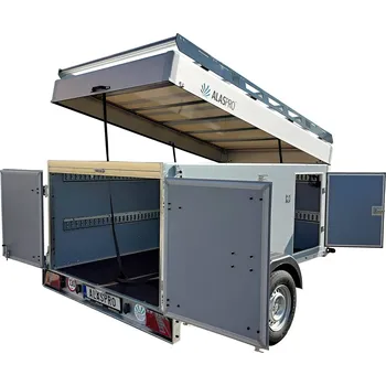 Brzděný skříňový přívěs s hliníkovým víkem AVZ 27 O 1300kg 2500x1480x1250mm se zadními dvoukřídlými dveřmi