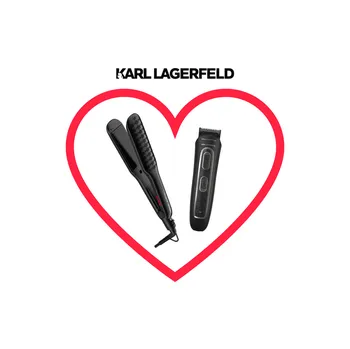 Žehlička na vlasy Akční set pro pár žehlička na vlasy Rowenta Karl Lagerfeld Extra Liss SF411LF0 a zastřihovač Rowenta