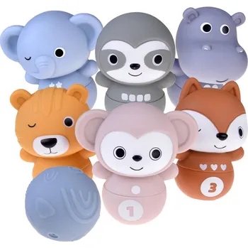 Hračky pro miminko Jokomisiada ZA4818 ZOO Sada gumových zvířátek bowling míč