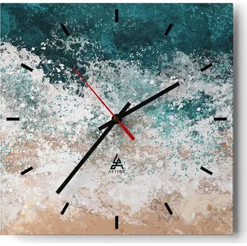 Hodiny Velké nástěnné hodiny na zeď 40x40 Voda Skleněné hodiny Čtvercové Tiché