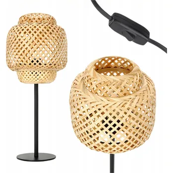 Lampička Stolní lampa BONN E27 černá konstrukce STÍNÍTKO 22cm bambusové pletené