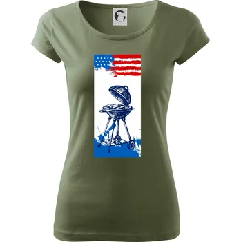 Dámské tričko USA BBQ draw grill - Dámské triko Pure - XS ( Khaki )