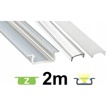 LED osvětlení 2m ALUMINIOWÝ profil pro LED pásky zapuštěný typ Z plochý slim stříbrný + KRYT