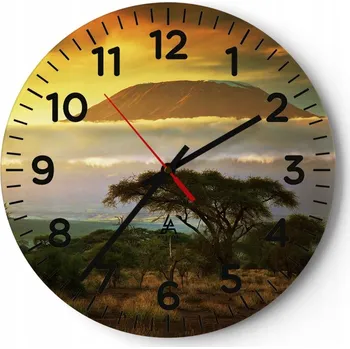 Hodiny Nástěnné hodiny do obýváku 40x40 Krajina Kulatý Skleněné hodiny Loft Tiché