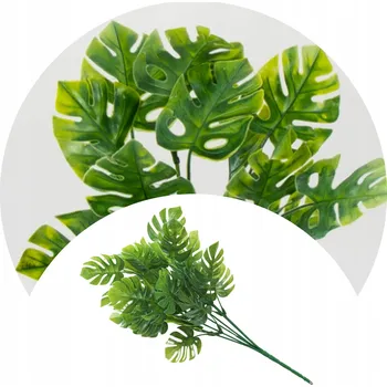 umělá květina UMĚLÉ KVĚTINY ZELENÉ MONSTERA VELKÁ VĚTVIČKA NA DEKORACE KYTICE VÁZA 32 cm