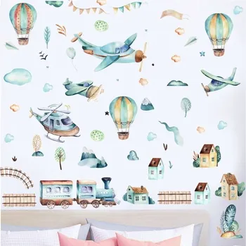 Samolepící dekorace Samolepka na zeď - balóny, letadla, vláček - dekorace