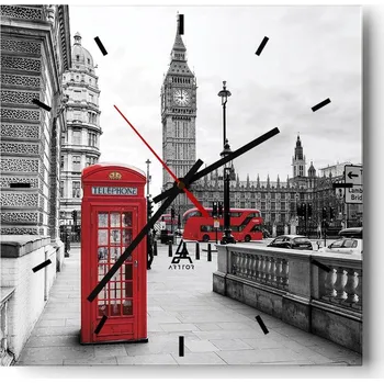 Hodiny Velké nástěnné hodiny na zeď 40x40 Město Skleněné hodiny Čtvercové Tiché