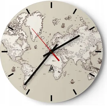 Hodiny Nástěnné hodiny do kuchyně 30x30 Mapa světa Skleněné hodiny do obýváku Tiché
