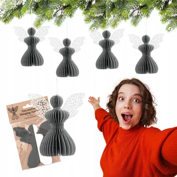 Vánoční dekorace Vánoční ozdoba závěsná z papíru AIP1979 12 cm Andílek šedý 1 Ks