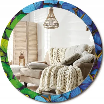 Zrcadlo Dekorativní zrcadlo s ozdobným potiskem Modrý a zelený motýl průměr 100 cm