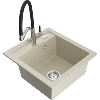 Granitový dřez MEXEN/S - Vito granitový dřez 1-miska včetně baterie Duo, béžová 6503-69-671701-07