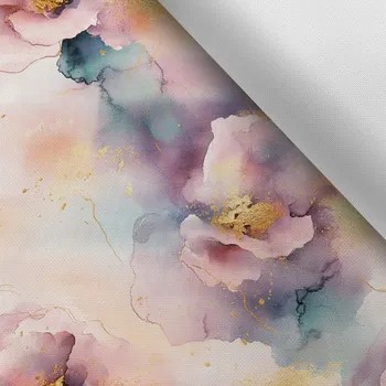 Látka s potiskem nepromokavý polyester TD/NS růžové akvarelové květy Lulu