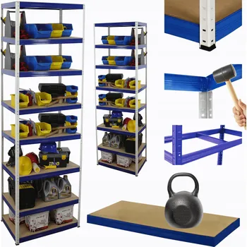 Dílenský regál Kovový regál do skladu HELIOS 270x120x30cm 8 polic x 175kg ZÁTĚŽ VYSOKÁ