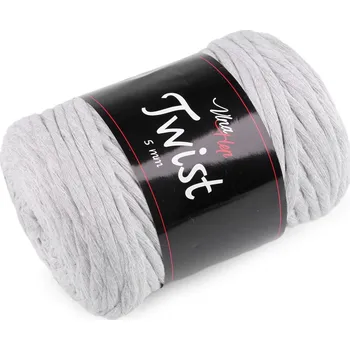 Příze Bavlněná pletací příze Twist macrame 500 g rozčesávací, barva 9 (8231) šedá světlá