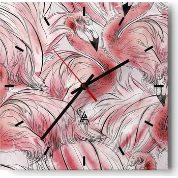 Hodiny Velké nástěnné hodiny 40x40 cm Plameňák Skleněné hodiny Čtvercové Tiché