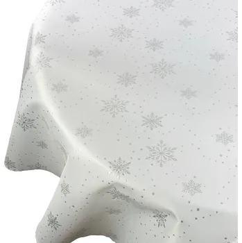 ubrus Ubrus Vánoční Odolný Skvrnám Sněhové Vločky Tečky Bílý Stříbrný Kulatý prům. 100 cm