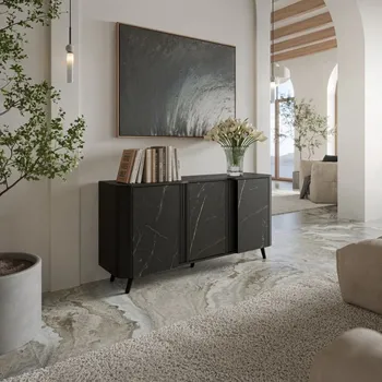 Televizní stolek Nábytek PEGAS s.r.o. Tv komoda VOLARE 150 3D, černý mat/ černý san sebastian