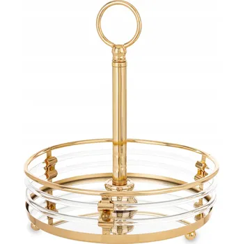 Podnos zlatá kovová skleněná glamour podnos dekorace s úchytem