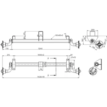 Přívěs k motorovému vozidlu Náprava KNOTT VG 7 (750 kg) b=1000 mm, c=1430 mm, 100x4, stř. opěra (Handy 1,2,3,13,15,20)