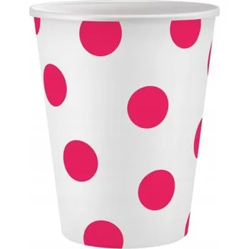 Party nádobí Kelímky papírové Puntíky magenta 250 ml 6 ks
