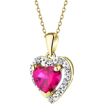 Přívěsek Zlatý přívěsek s diamanty a syntetickým rubínem - srdce - ryzost 585 - 220.848