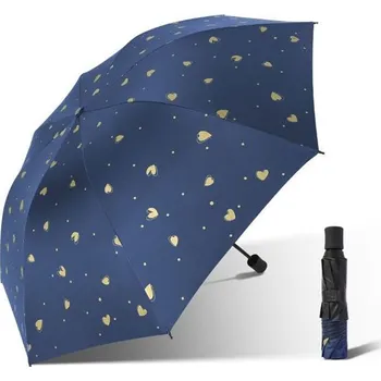 Deštník Dámský skládací deštník se srdíčky Tmavě Modrý Carla 22090507253927617s1