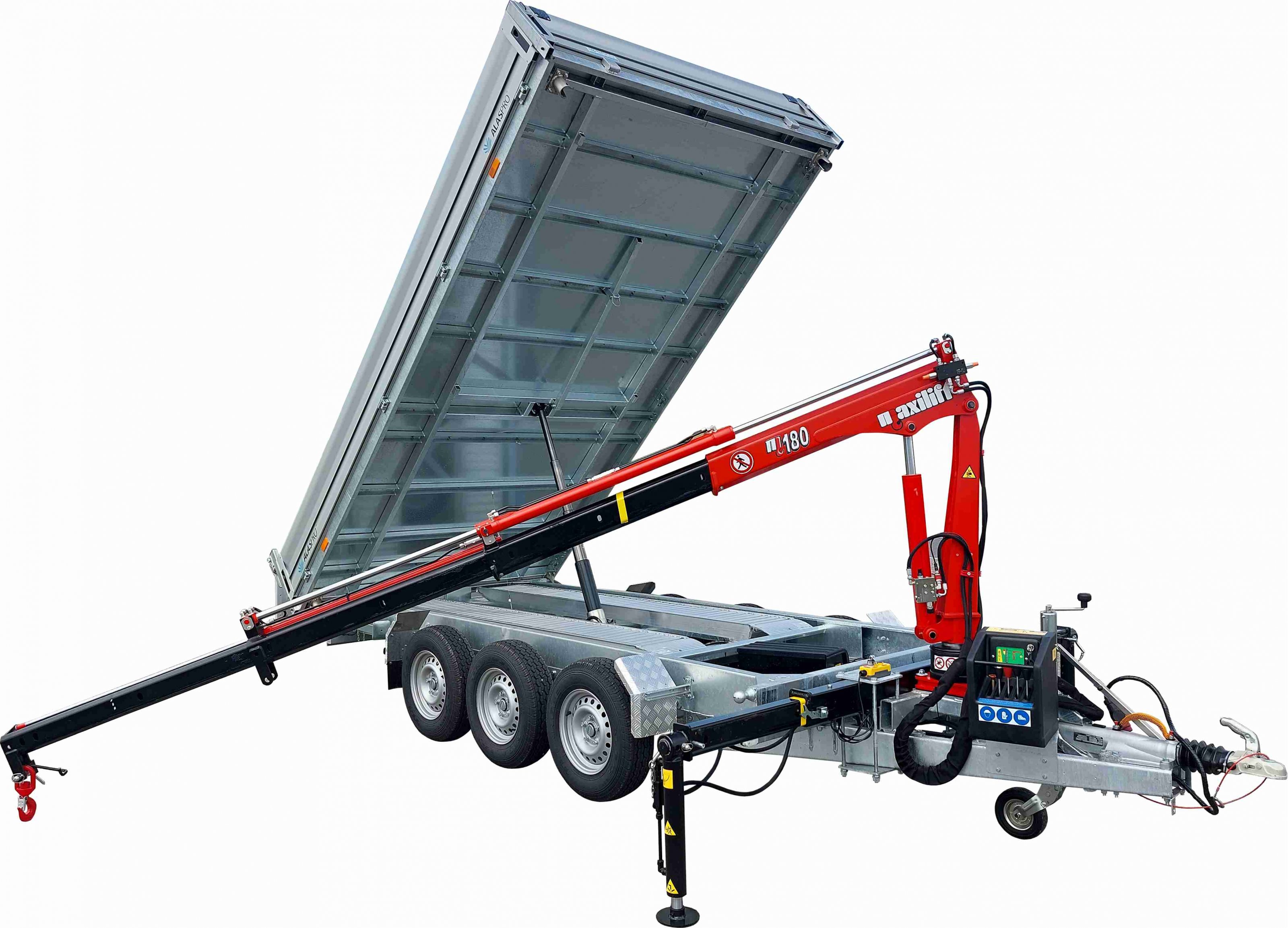 Třístranný třínápravový sklápěcí přívěs s hydraulickou rukou AHB 3500kg 4100x2100mm