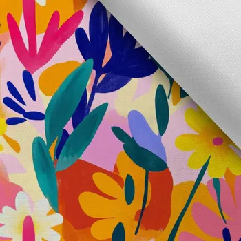 Látka s potiskem nepromokavý polyester TD/NS výrazné květiny pink