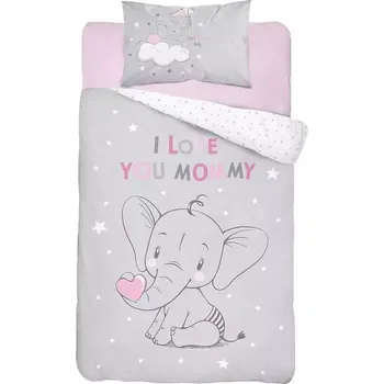 Povlečení Bavlněné povlečení do postýlky Sloník růžová 100x135+40x60