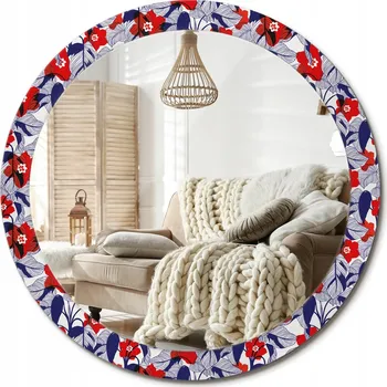 Zrcadlo Kulaté nástěnné dekorativní zrcadlo ve skleněném rámu Filodendrony průměr 90 cm