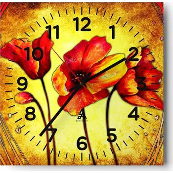 Hodiny Nástěnné hodiny do obýváku 40x40 Květiny Tichý chod Skleněné hodiny