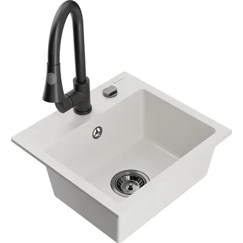 Granitový dřez MEXEN/S - Milo granitový dřez 1-miska včetně baterie Elia, bílá 6505-20-670101-70